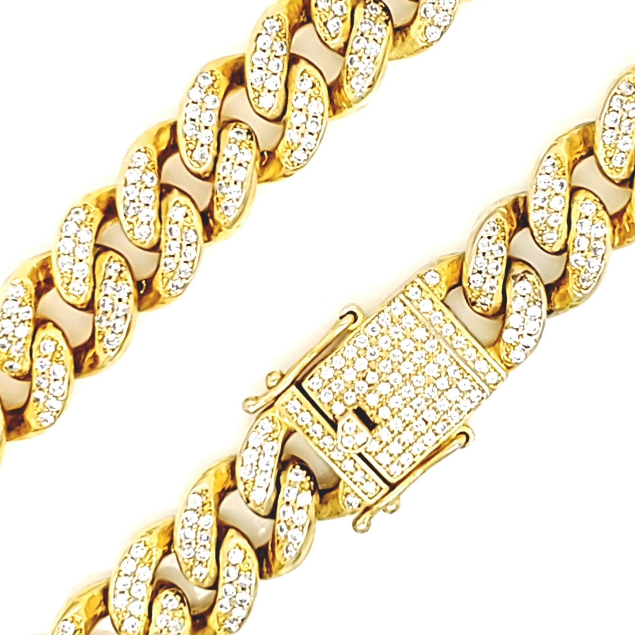 Gold PVD Coated over brass cubic zirconia cuban chain.