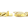 Gold PVD Coated over brass cubic zirconia cuban chain with a close up of the clasp.