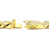 Gold PVD Coated over brass cubic zirconia cuban chain with a close up of the clasp.