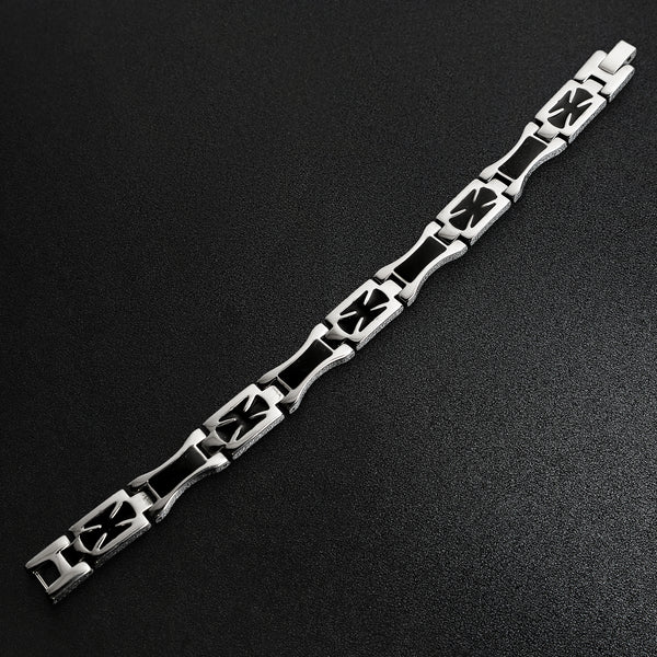 Stainless Steel And Black Maltese Cross Bracelet / BRJ0003