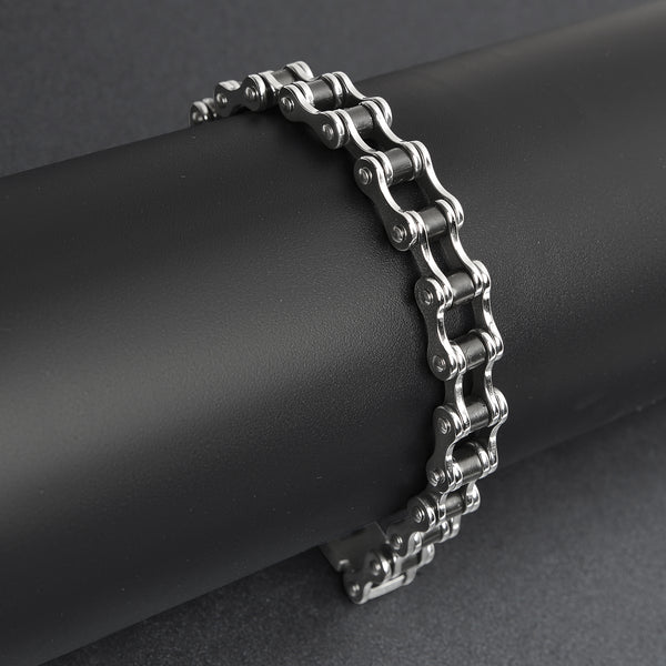 Stainless Steel And Black Bike Chain Bracelet / BRJ2071