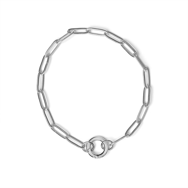 Stainless Steel Paperclip Chain Bracelet with Charm Keeper