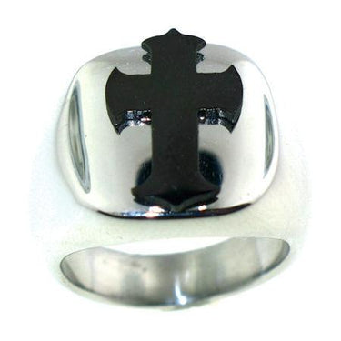 Polished Black Enamel Cross Stainless Steel Ring / CRC2031-stainless steel jewelry good- stainless steel jewelry cleaner- gold stainless steel jewelry- stainless steel jewelries- stainless steel jewelry mens