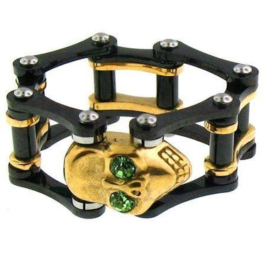 Green CZ Eyed 18K Gol Pvd Couft Skull Black Bike Chain en acier inoxydable en acier/SCR3095