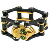 Green CZ Eyed 18K Gold PVD Coated Skull Black Bike Chain Stainless Steel Ring / SCR3095