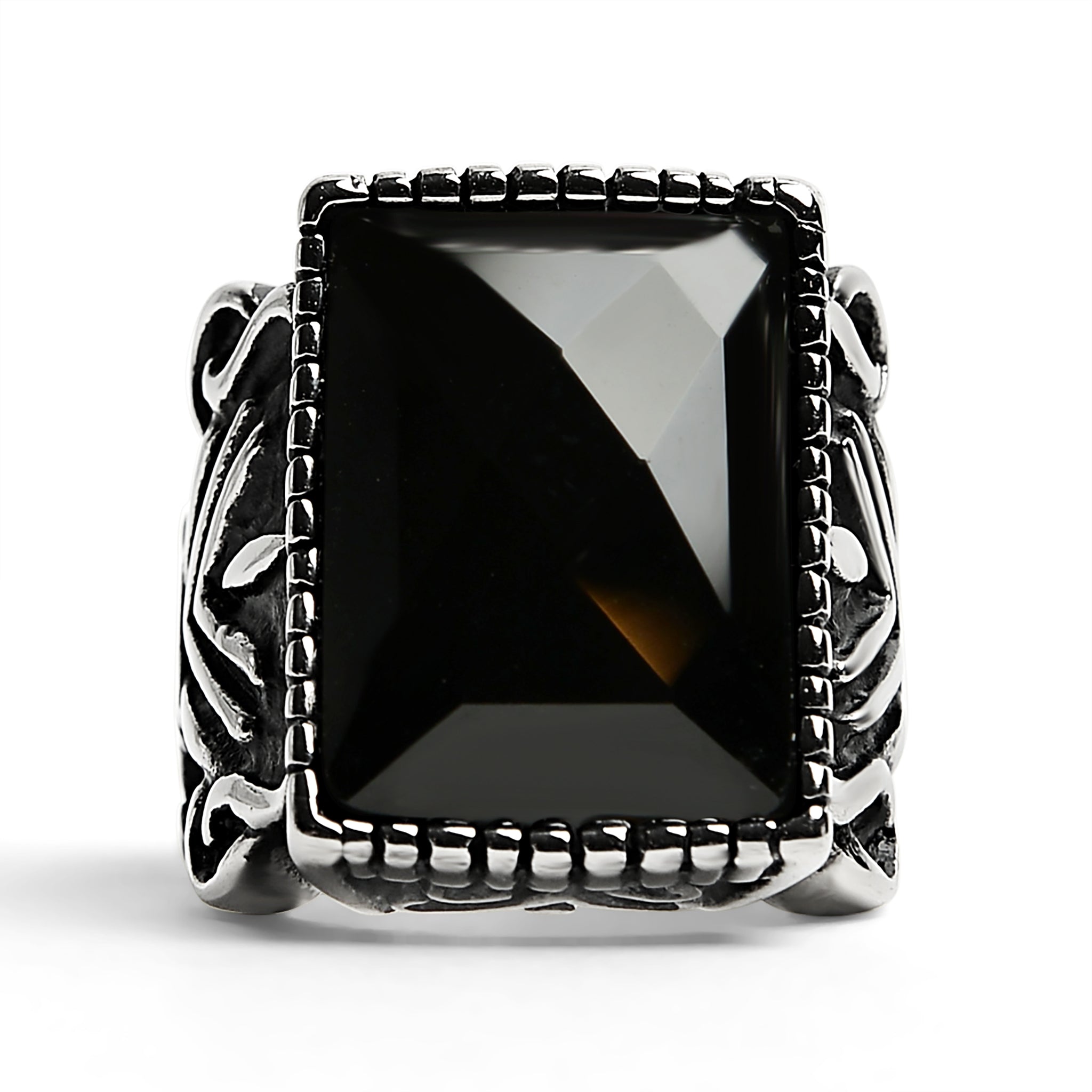 Detailed Center Black Stone Stainless Steel Ring / SCR4019