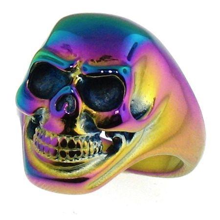 SCR4050 - Stainless Steel Rainbow Skull Ring-mens stainless steel jewelry- 316l stainless steel jewelry- stainless steel mens jewelry- jewelry stainless steel- stainless steel jewelry made in china