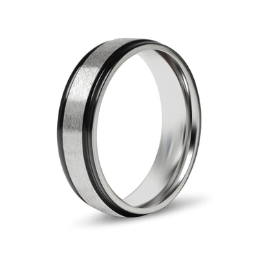 Black trim Brushed Center Stainless Steel Blank Ring