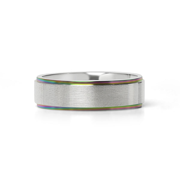 Rainbow Edge Brushed Center Stainless Steel Ring