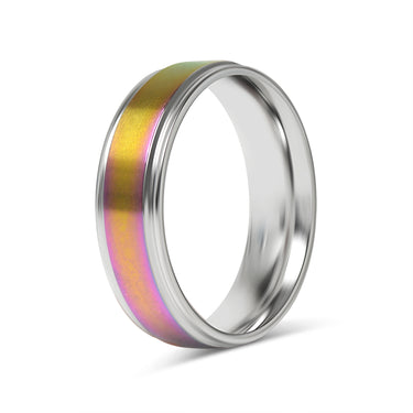 Rainbow Center Polished Edge Stainless Steel Ring
