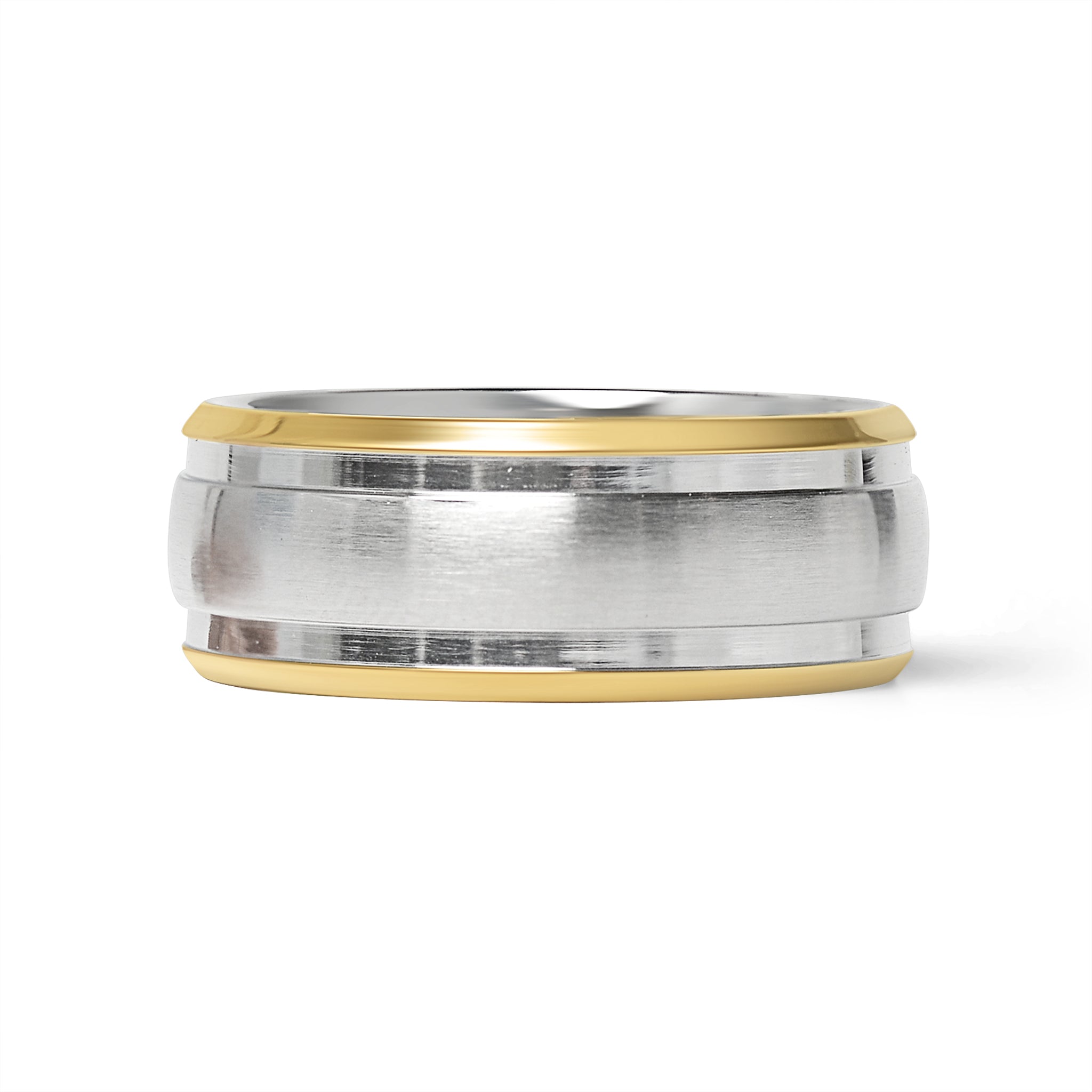 Gold Double Trim Brushed Center Stainless Steel Ring