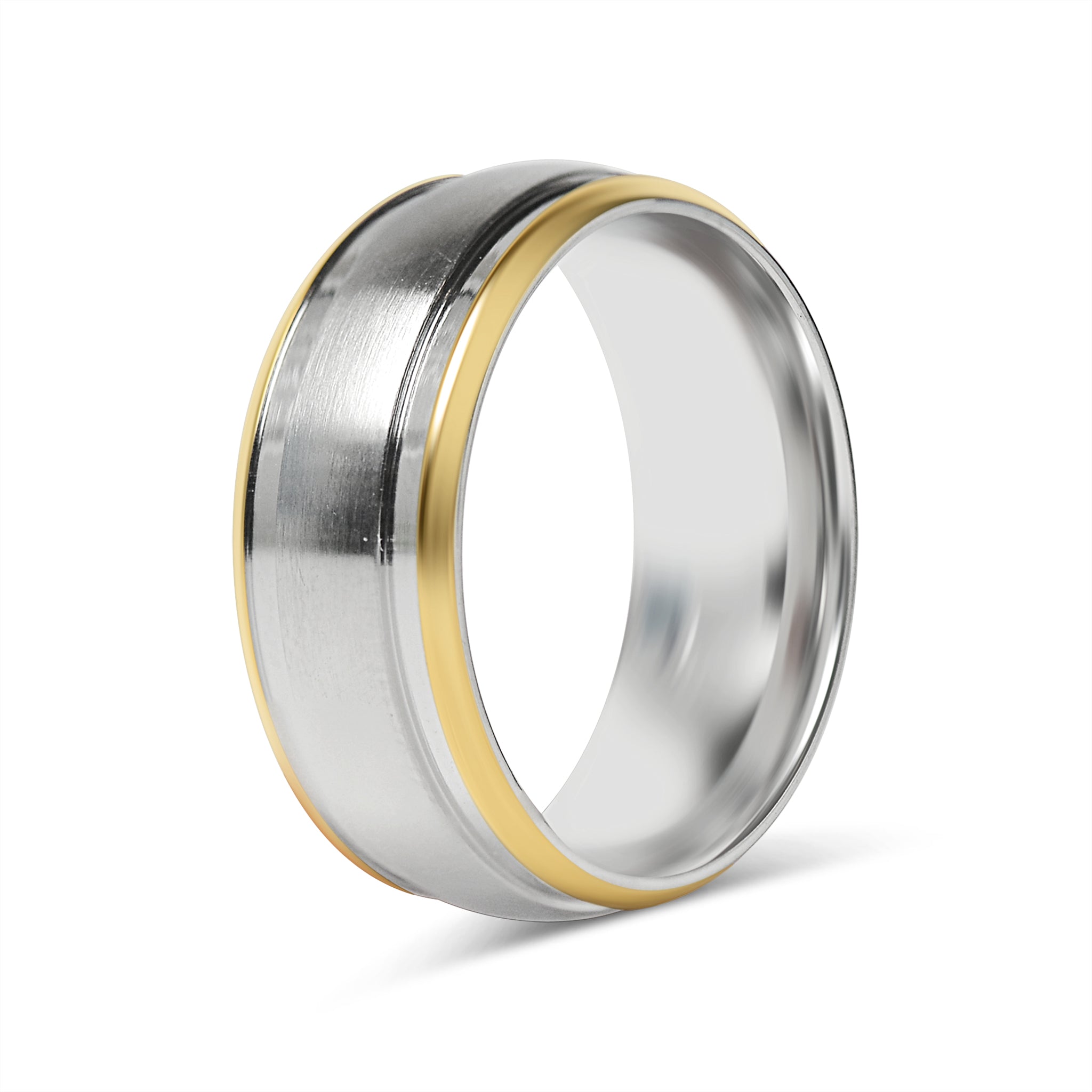 Gold Double Trim Brushed Center Stainless Steel Ring