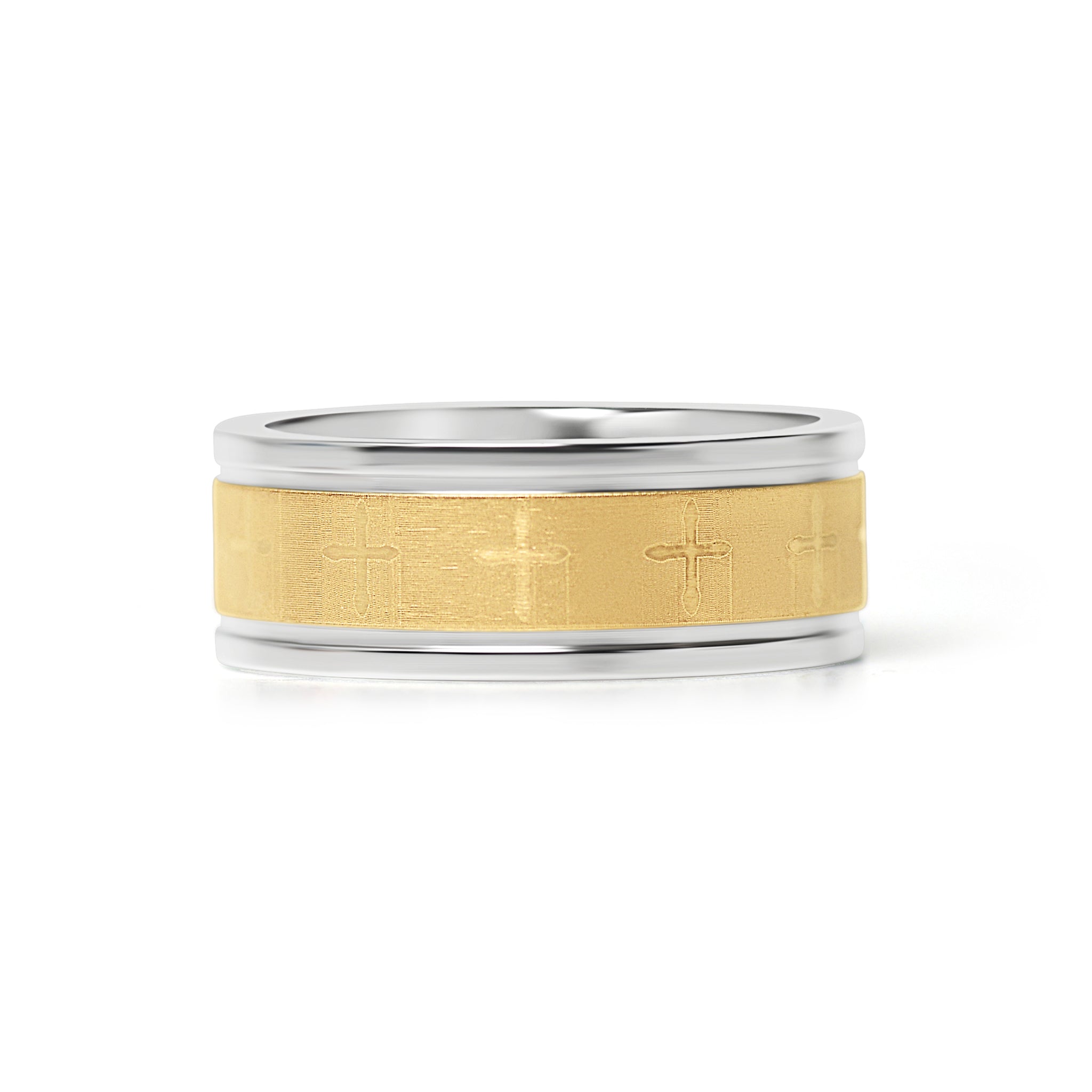Gold Cross Pattern Stainless Steel Ring