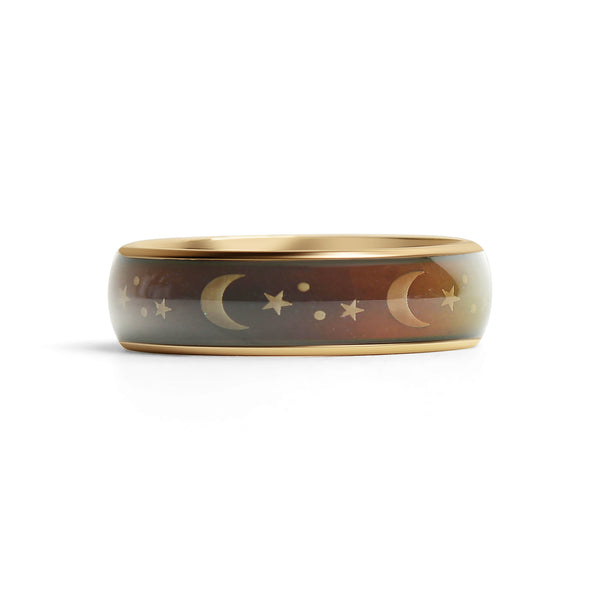 18k Gold PVD Coated Mood Band With Stars And Moons Stainless Steel Ring