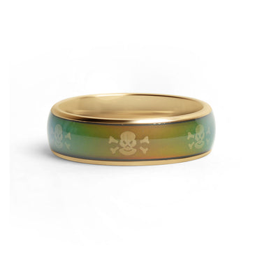 18k Gold PVD Coated Mood Band With Skull And Crossbones Stainless Steel Ring