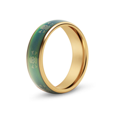 18k Gold PVD Coated Mood Band With Skull And Crossbones Stainless Steel Ring