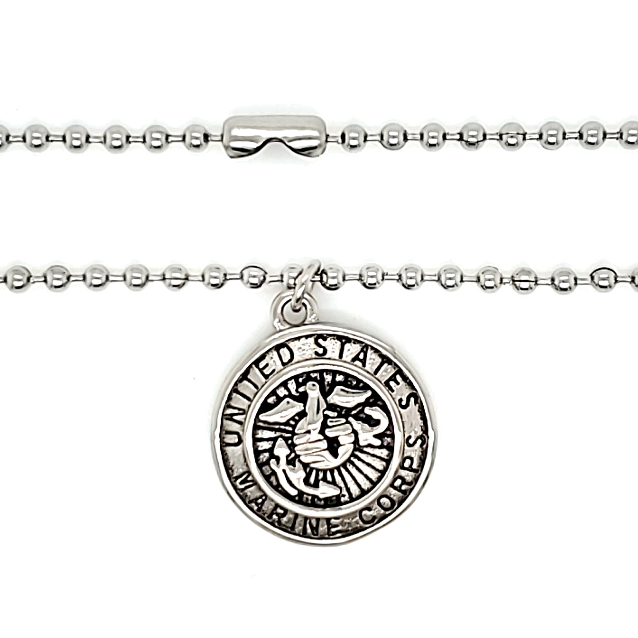 United States Marine Corps Stainless Steel Polished Pendant on Ball Chain / CHJ4073-stainless steel jewelry mens- stainless steel good for jewelry- stainless steel jewelry for women- womens stainless steel jewelry- stainless steel cleaner for jewelry