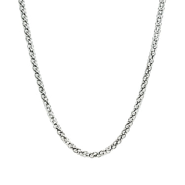 Stainless steel popcorn chain necklace hanging.