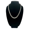 Stainless steel byzantine chain necklace on a black velvet bust.