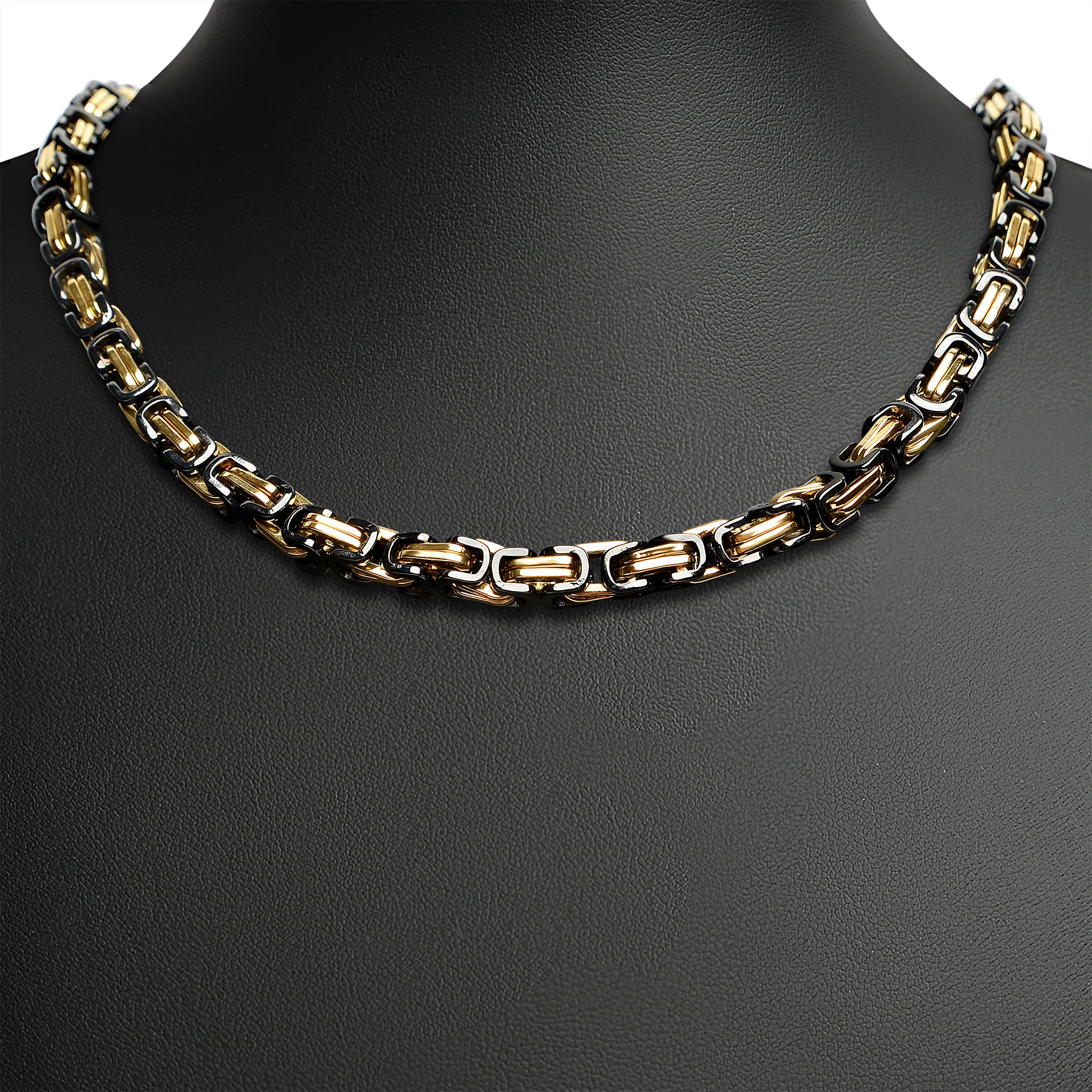 Block Gold Chain Black Gold Plated Stainless Steel Byzantine Chain Necklace Chn8502 ...