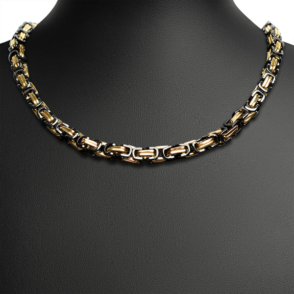 Stainless Steel Black and 18K Gold PVD Coated Byzantine Chain Necklace / CHN8502
