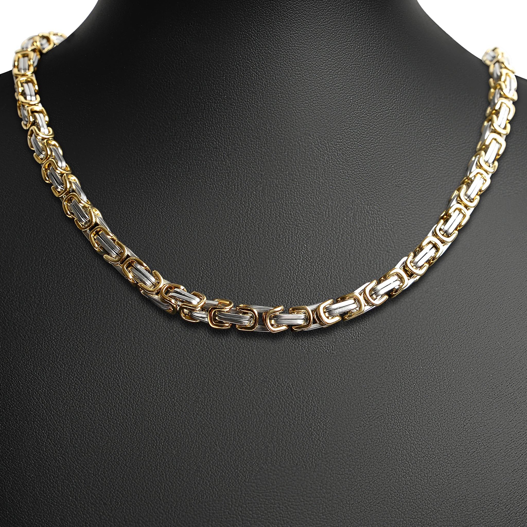 Stainless Steel Byzantine Chain Link Necklace 18K Gold Plated