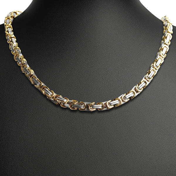 Stainless Steel And 18K Gold PVD Coated Byzantine Chain Necklace / CHN8504