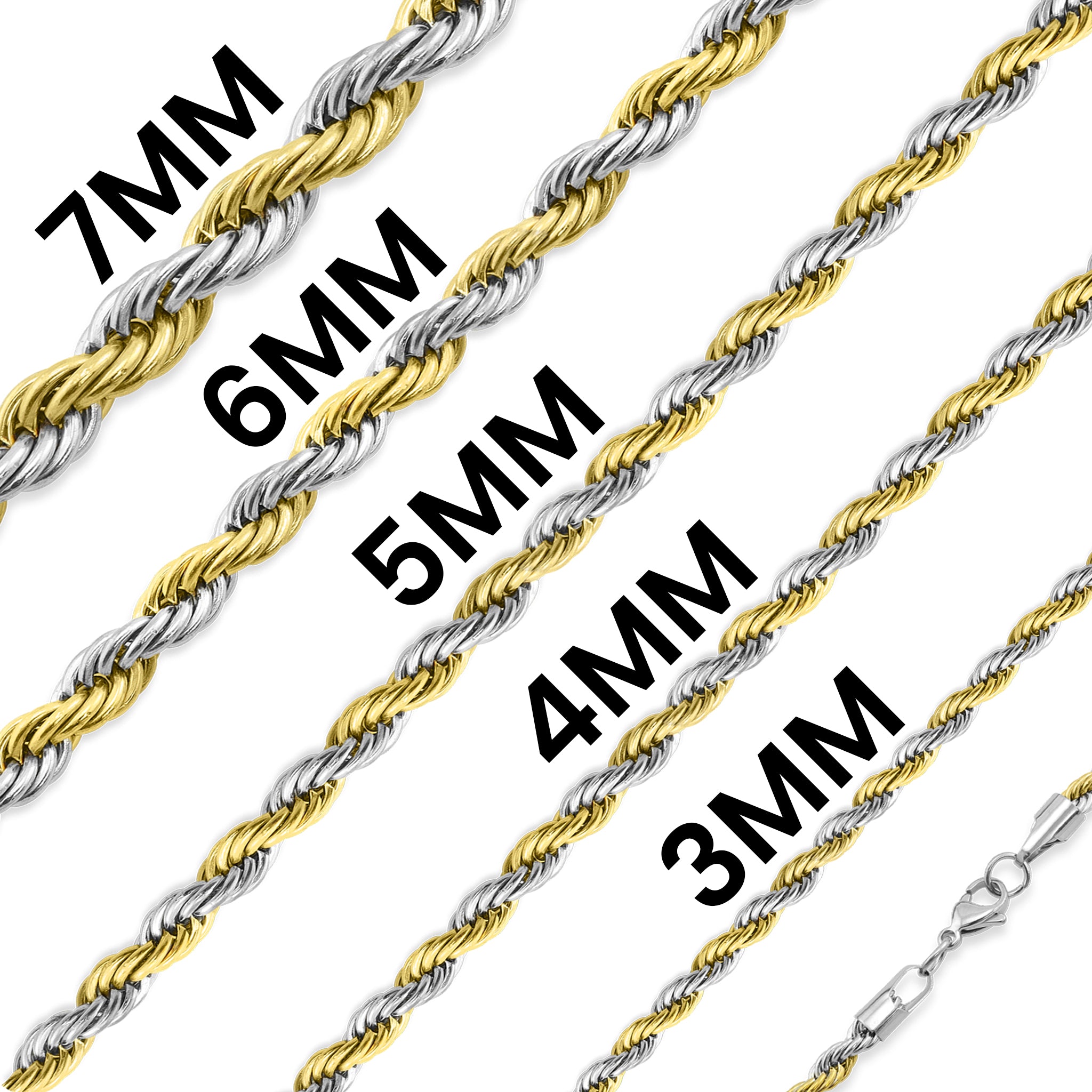18K Gold PVD Stainless Steel Mixed Metal Rope Chain Necklace / CHN9701