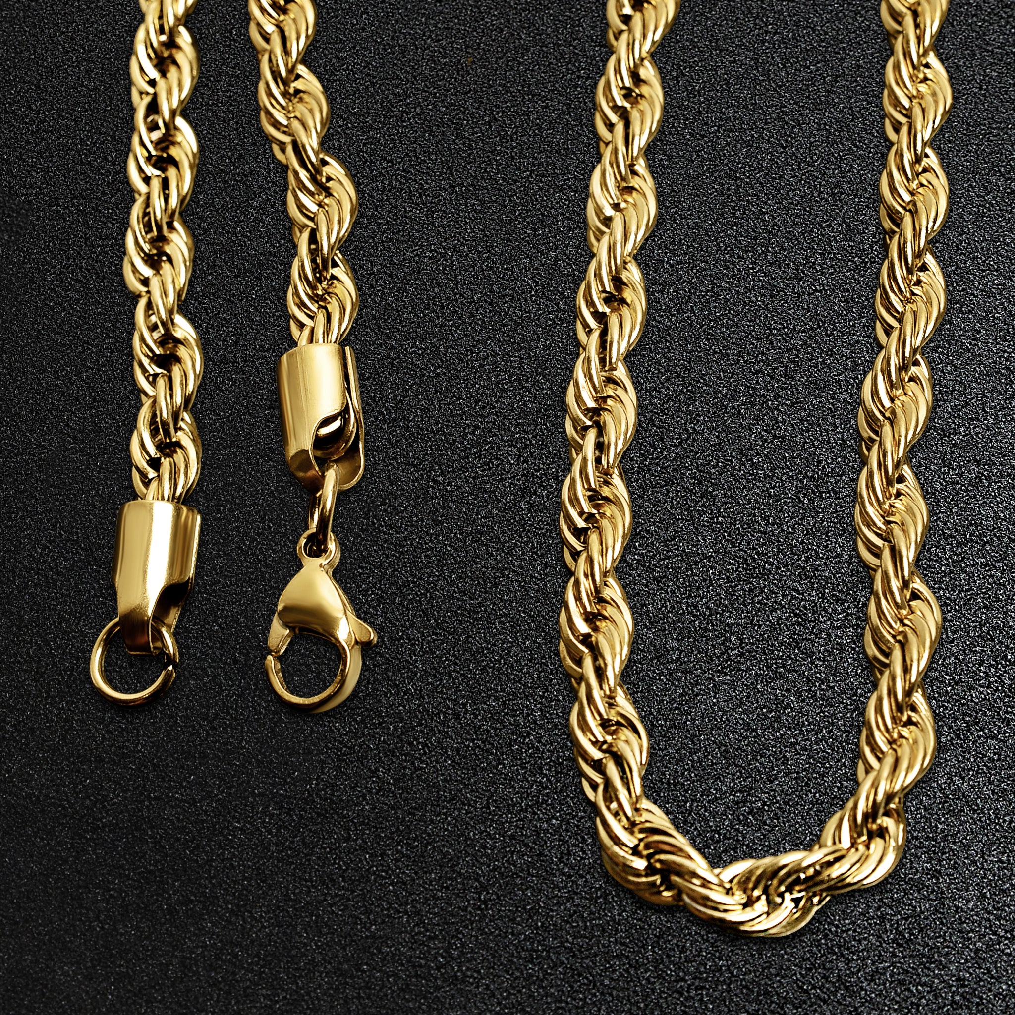 Gold Stainless Steel Rope Chain Necklace (CHN9702) Warehouse