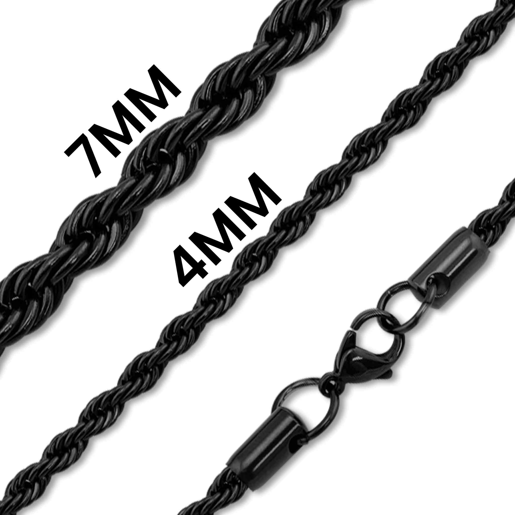 Necklaces Black Stainless Steel Rope Chain Necklace Chn9704 7mm / 24 Wholesale Jewelry Website unisex