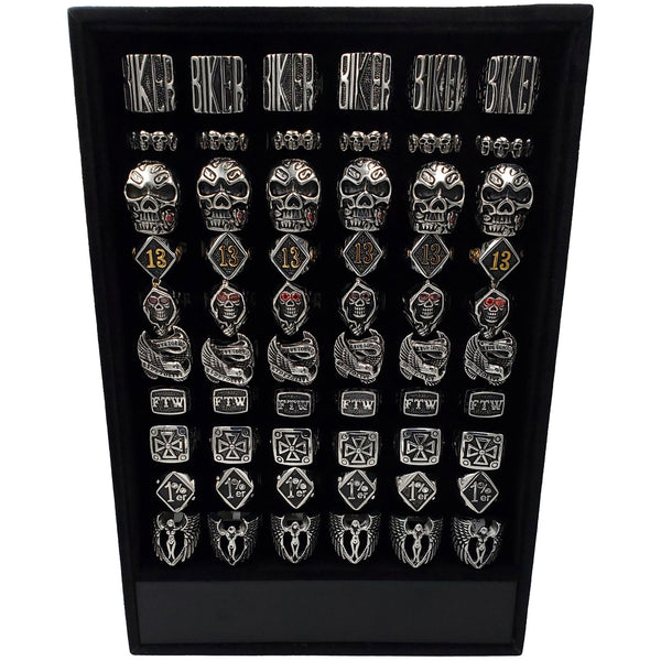 60 top selling men's assorted ring display, standing.