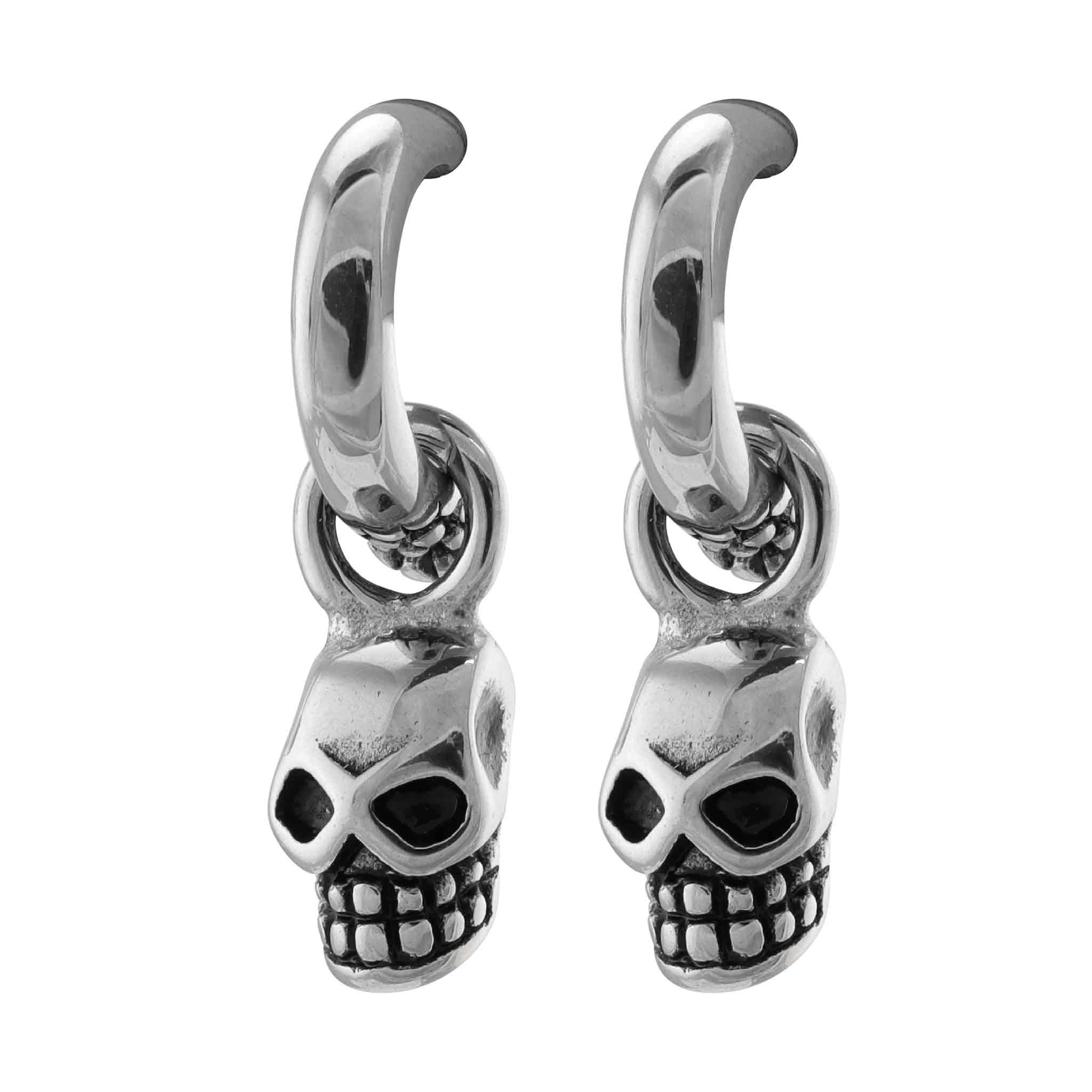 Stainless Steel Dangling Skull Post Earrings