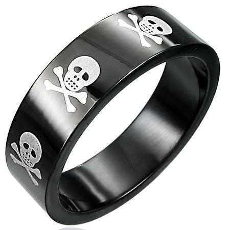 Black With White Skulls Stainless Steel Ring / FSC035-jewelry brass- brass jewelry box- how long does brass jewelry last- how to polish brass jewelry- how to solder brass jewelry