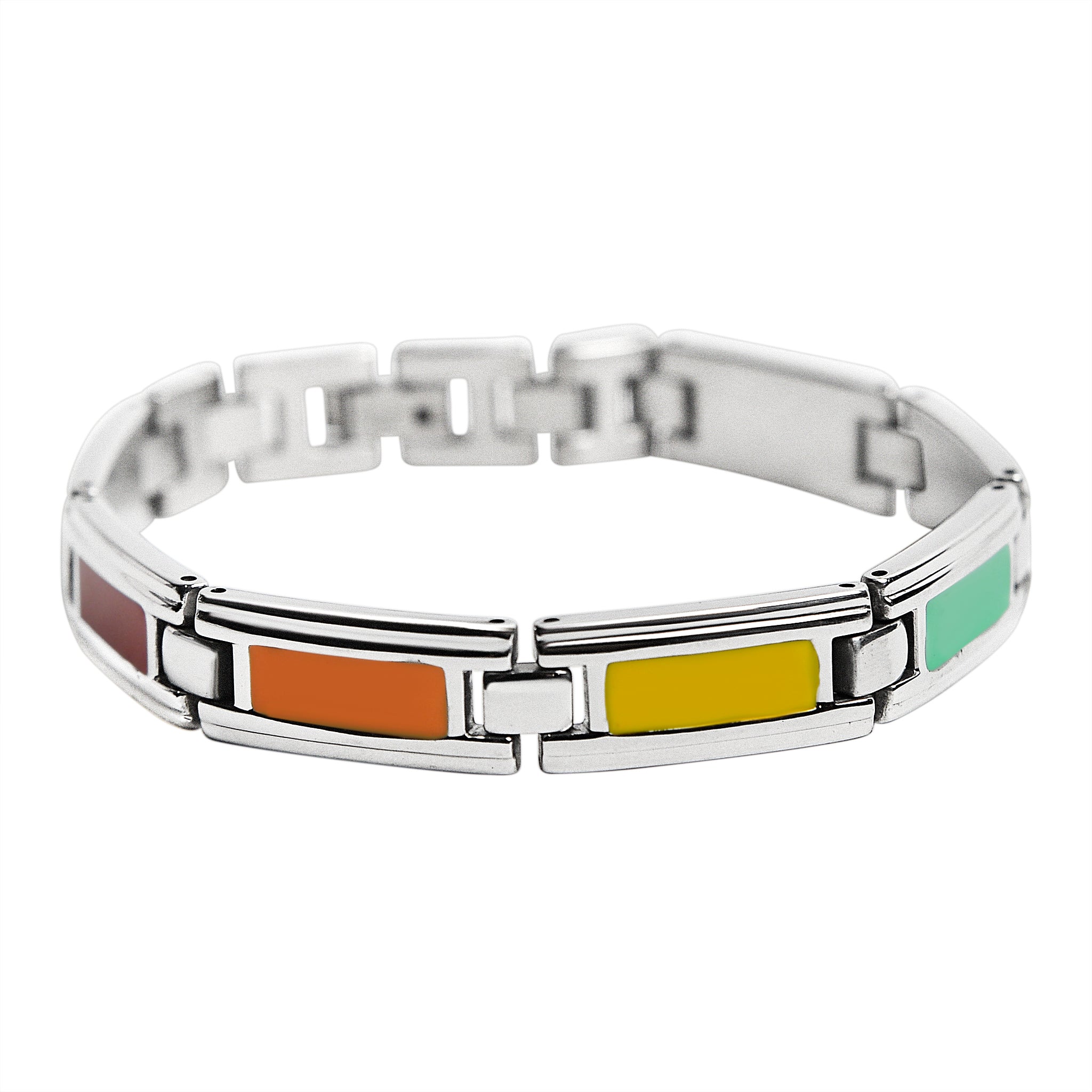 GPB8058 - Stainless Steel Enamel Rainbow Colors Bracelet-does stainless steel jewelry tarnish- stainless steel jewelry good- stainless steel jewelry cleaner- gold stainless steel jewelry- stainless steel jewelries