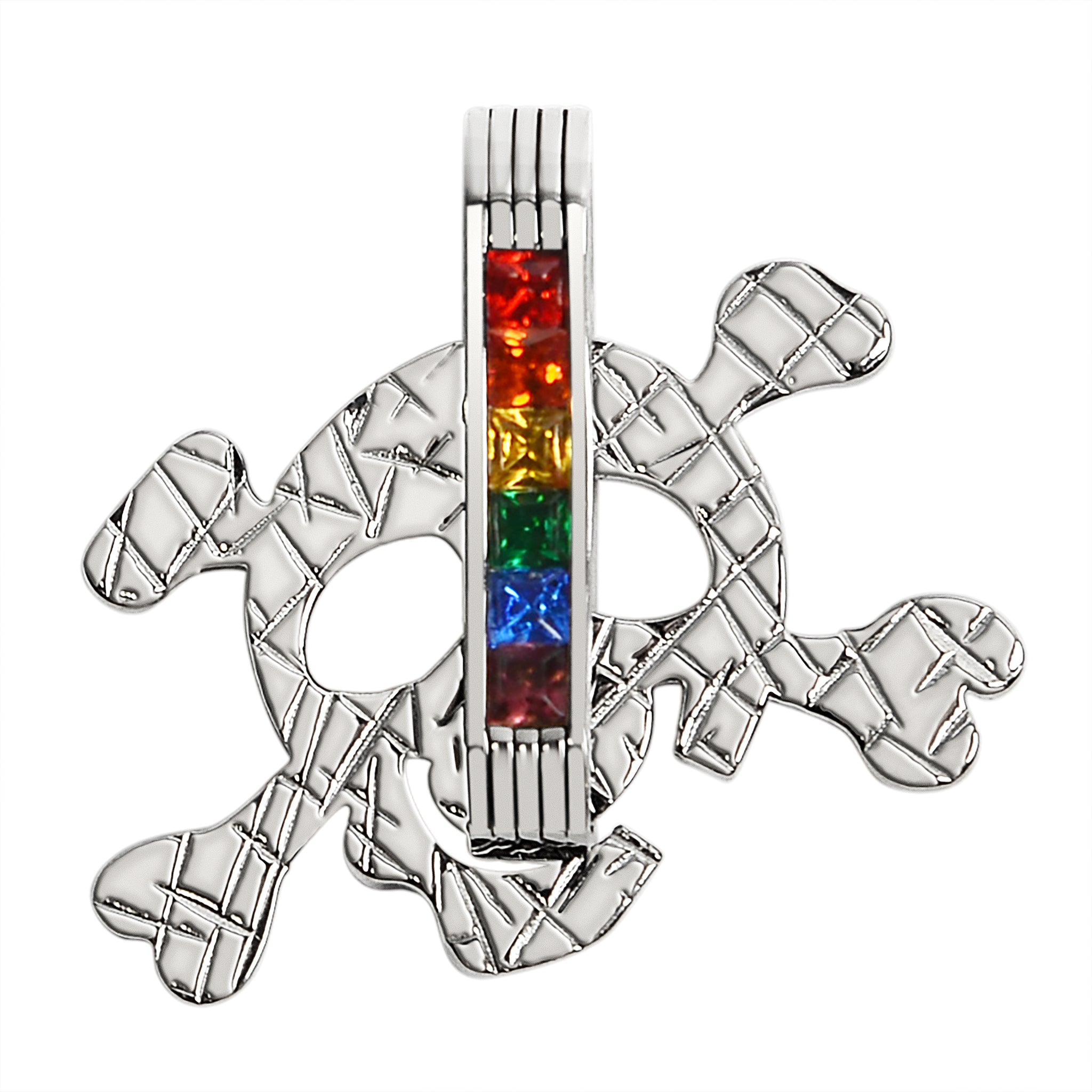 GPP0057 - Stainless Steel Cubic Zirconia Skull and Crossbones Rainbow Pendant-stainless steel jewelry mens- stainless steel good for jewelry- stainless steel jewelry for women- womens stainless steel jewelry- stainless steel cleaner for jewelry