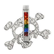 GPP0057 - Stainless Steel Cubic Zirconia Skull and Crossbones Rainbow Pendant-stainless steel jewelry mens- stainless steel good for jewelry- stainless steel jewelry for women- womens stainless steel jewelry- stainless steel cleaner for jewelry