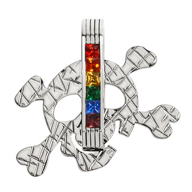 GPP0057 - Stainless Steel Cubic Zirconia Skull and Crossbones Rainbow Pendant-stainless steel jewelry mens- stainless steel good for jewelry- stainless steel jewelry for women- womens stainless steel jewelry- stainless steel cleaner for jewelry