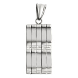 Stainless steel contemporary wavy Cubic Zirconia rainbow pendant, back view.