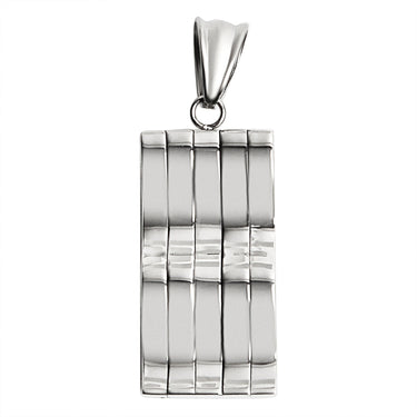 Stainless steel contemporary wavy Cubic Zirconia rainbow pendant, back view.