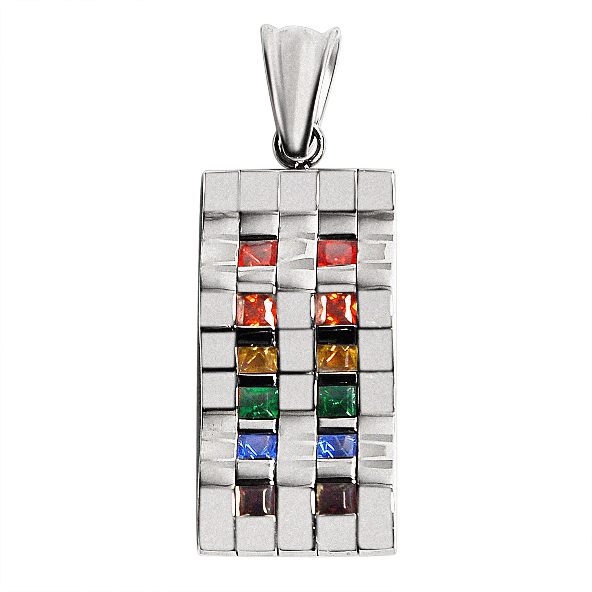 Stainless Steel Contemporary Wavy Cubic Zirconia Rainbow Pendant / GPP0065-stainless steel mens jewelry- jewelry stainless steel- stainless steel jewelry made in china- wholesale stainless steel jewelry