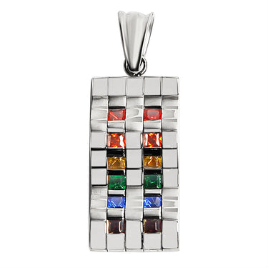 Stainless Steel Contemporary Wavy Cubic Zirconia Rainbow Pendant / GPP0065-stainless steel mens jewelry- jewelry stainless steel- stainless steel jewelry made in china- wholesale stainless steel jewelry
