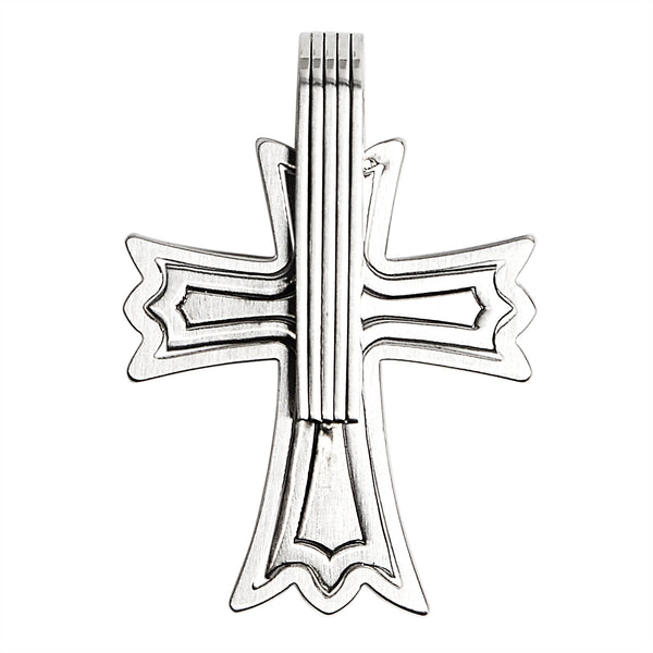 Stainless steel Cubic Zirconia rainbow Cross pendant, back view.