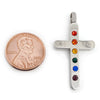 Stainless steel Cubic Zirconia rainbow male Mars symbol Cross pendant with a penny for scale.