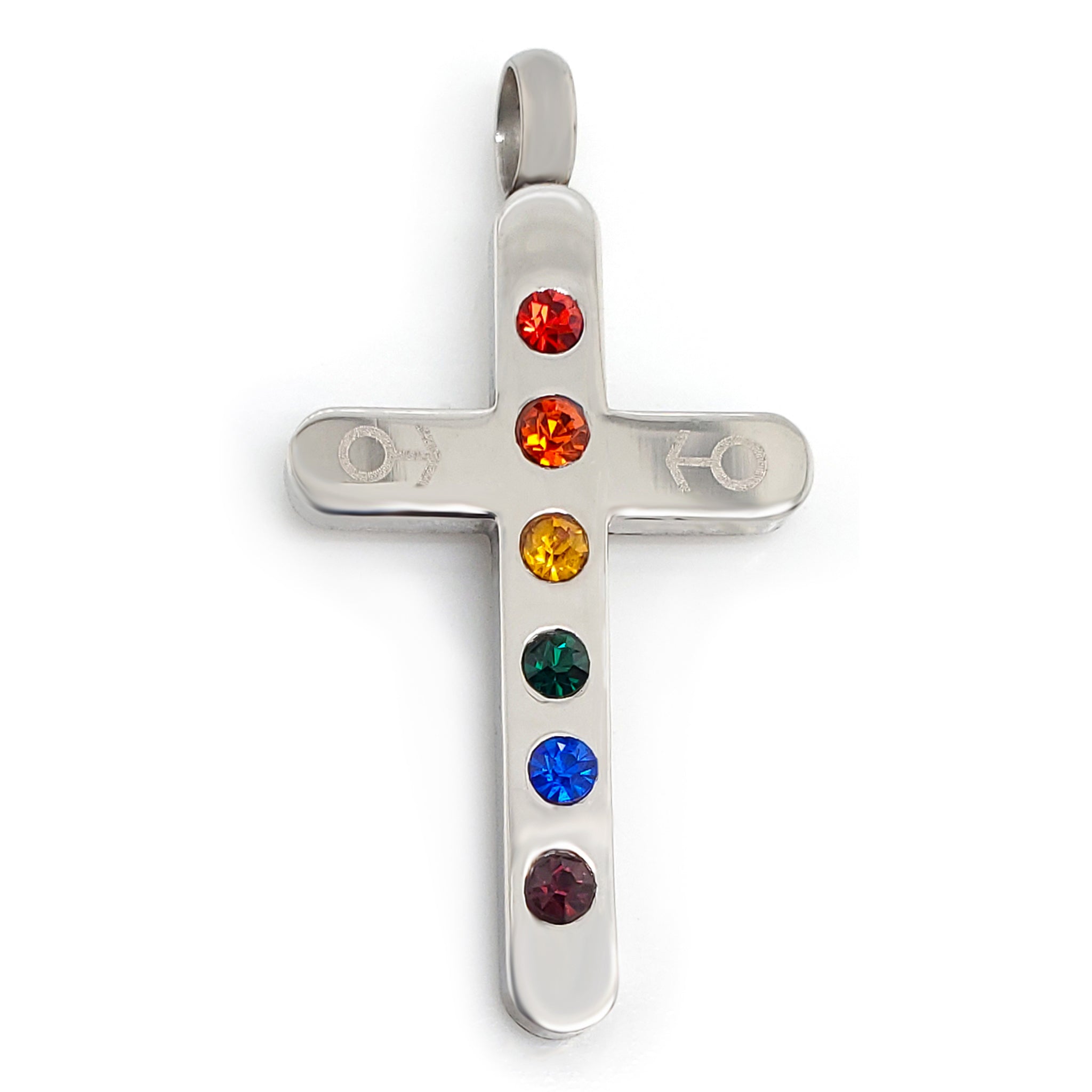 Stainless Steel Cubic Zirconia Rainbow Male Mars Symbol Cross Pendant / GPP4361-stainless steel jewelry made in china- wholesale stainless steel jewelry- does stainless steel jewelry tarnish- stainless steel jewelry good- stainless steel jewelry cleaner