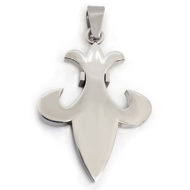 Stainless steel Cubic Zirconia rainbow Fleur de Lis pendant, back view.