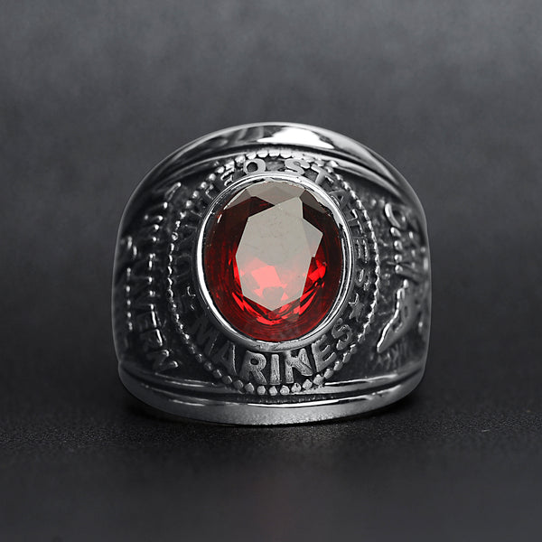 United States Marine Corp Military Stainless Steel Men's Ring with Red Stone / MCR4046