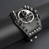 Black Leather Stainless Steel Skull And Crossbones Studded Bracelet / LBJ12414