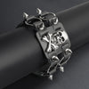 Black Leather Stainless Steel Skull And Crossbones Bracelet / LBJ12423