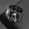 Black Leather Stainless Steel Double Skull And Crossbones Bracelet / LBJ12426