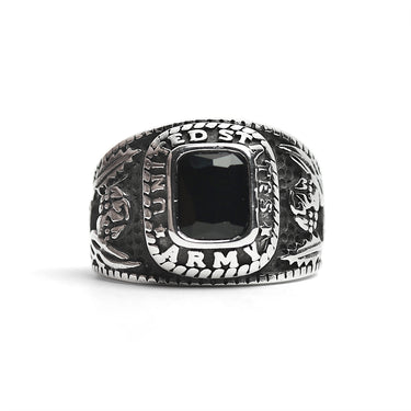 Stainless Steel United States Army Military Men's Ring with Black Stone / MCR3069